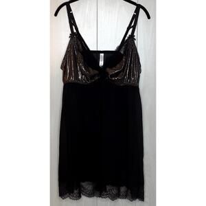Cacique Black & Gold Baby Doll Nightie Adjustable Straps Size 18/20 Lace